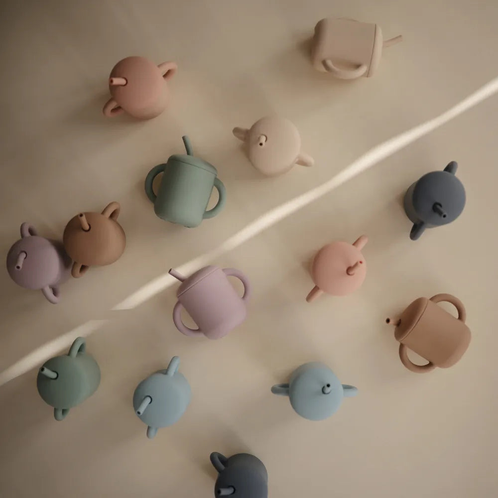 Mushie silicone training cup with straw