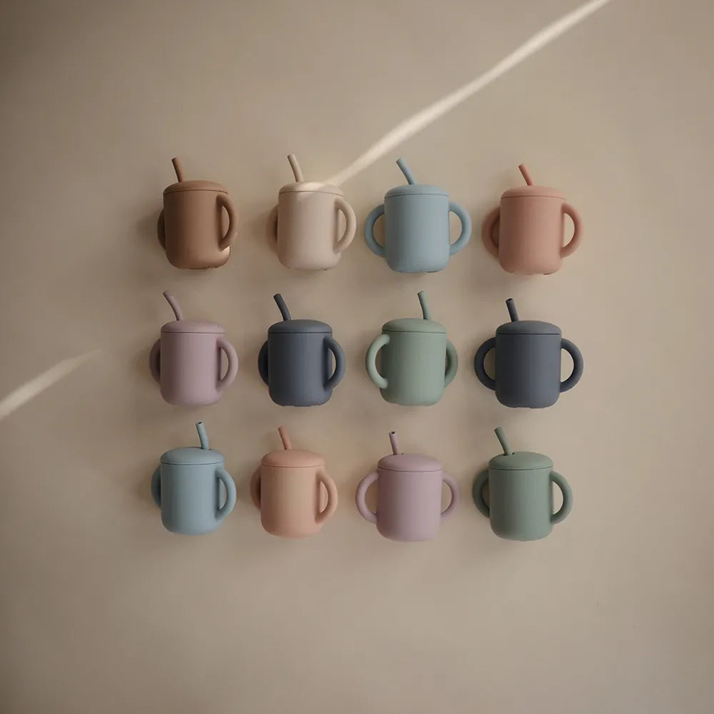 Mushie silicone training cup with straw