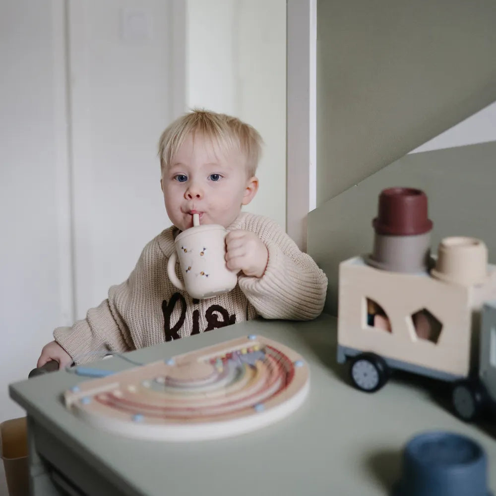 Mushie silicone training cup with straw