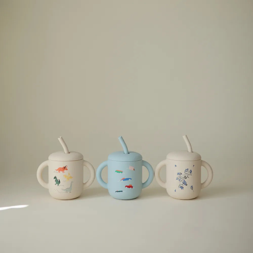 Mushie silicone training cup with straw