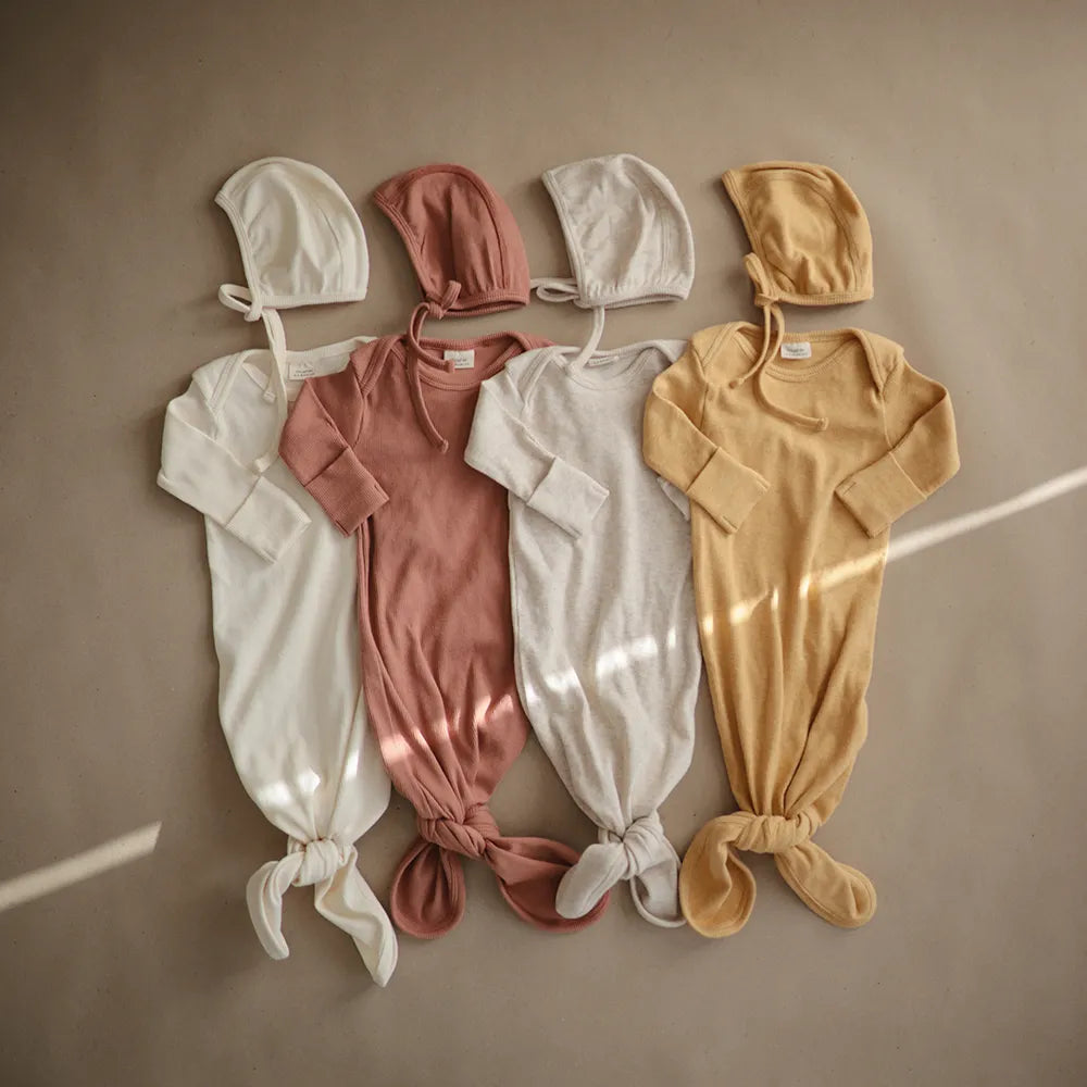 Mushie Ribbed Knotted Baby Gown