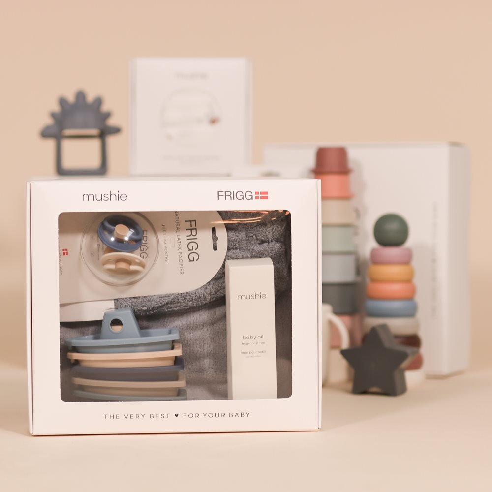 FRIGG and Mushie gift box with window