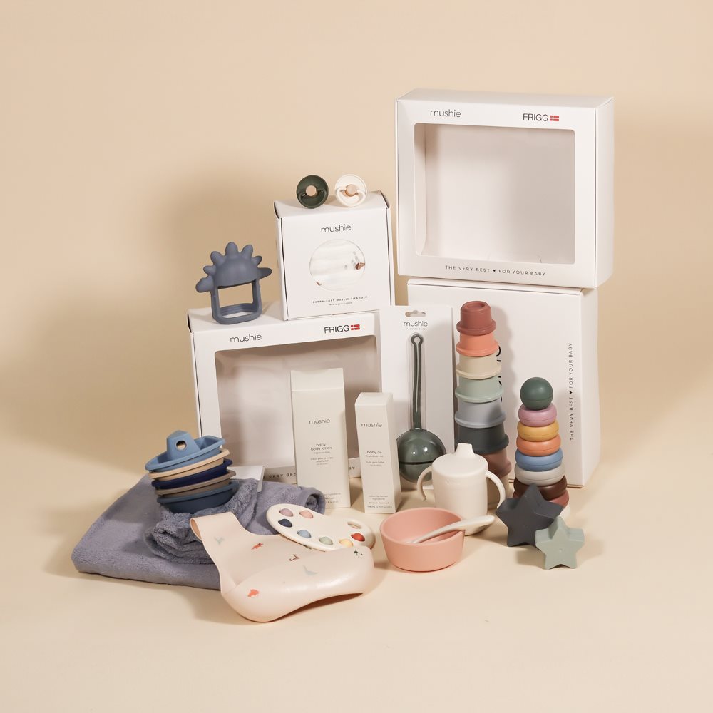 FRIGG and Mushie gift box with window