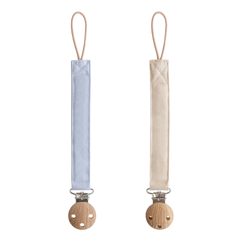 Mushie Linen Pacifier Clip - 2-pack