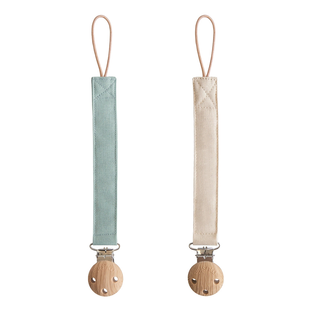 Mushie Linen Pacifier Clip - 2-pack