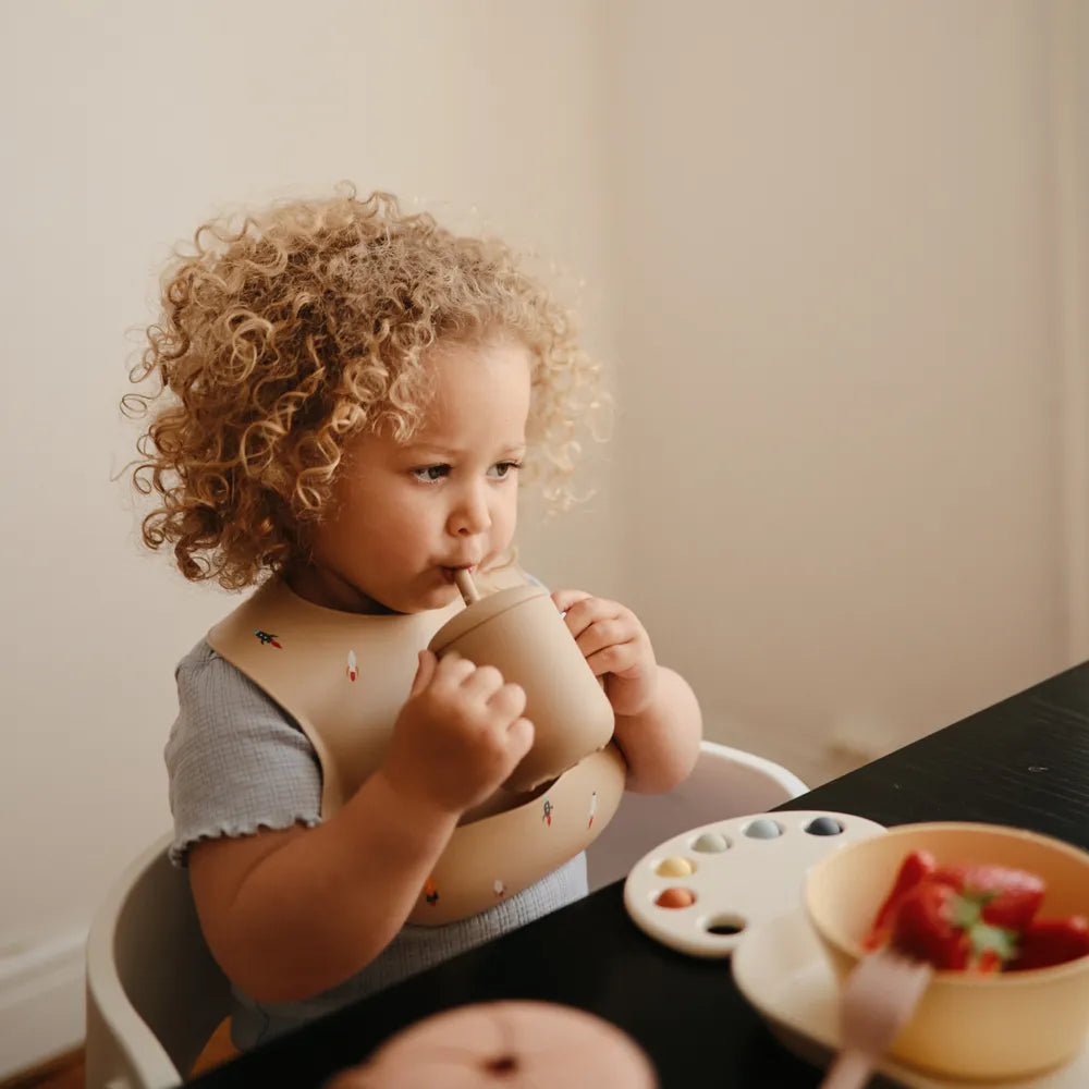 Mushie silicone training cup with straw