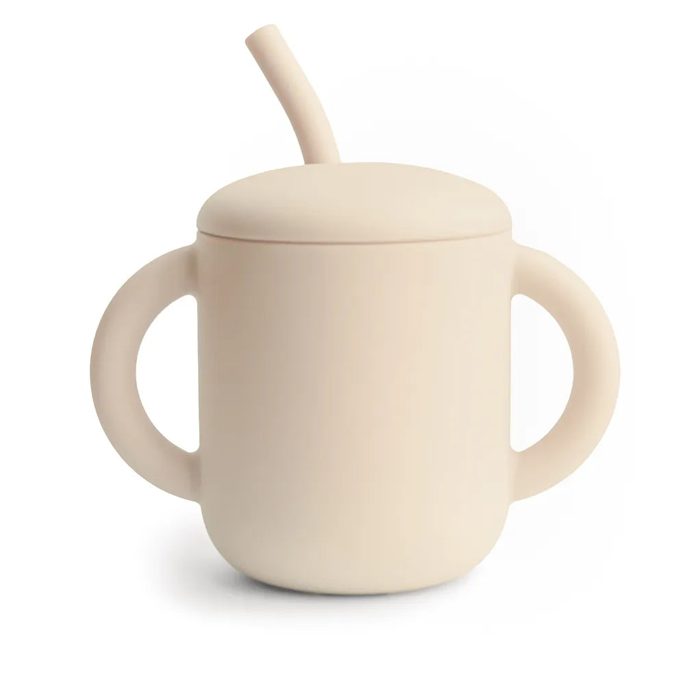 Mushie silicone training cup with straw