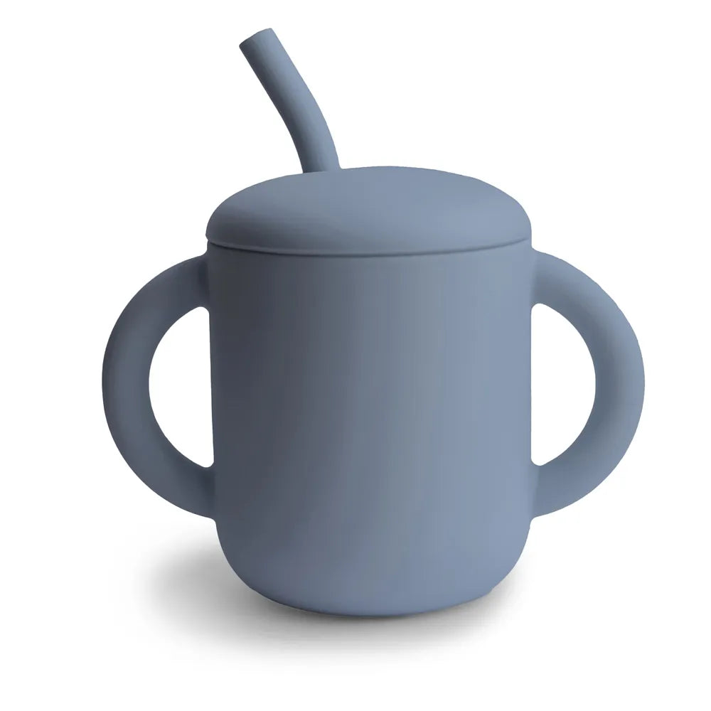 Mushie silicone training cup with straw