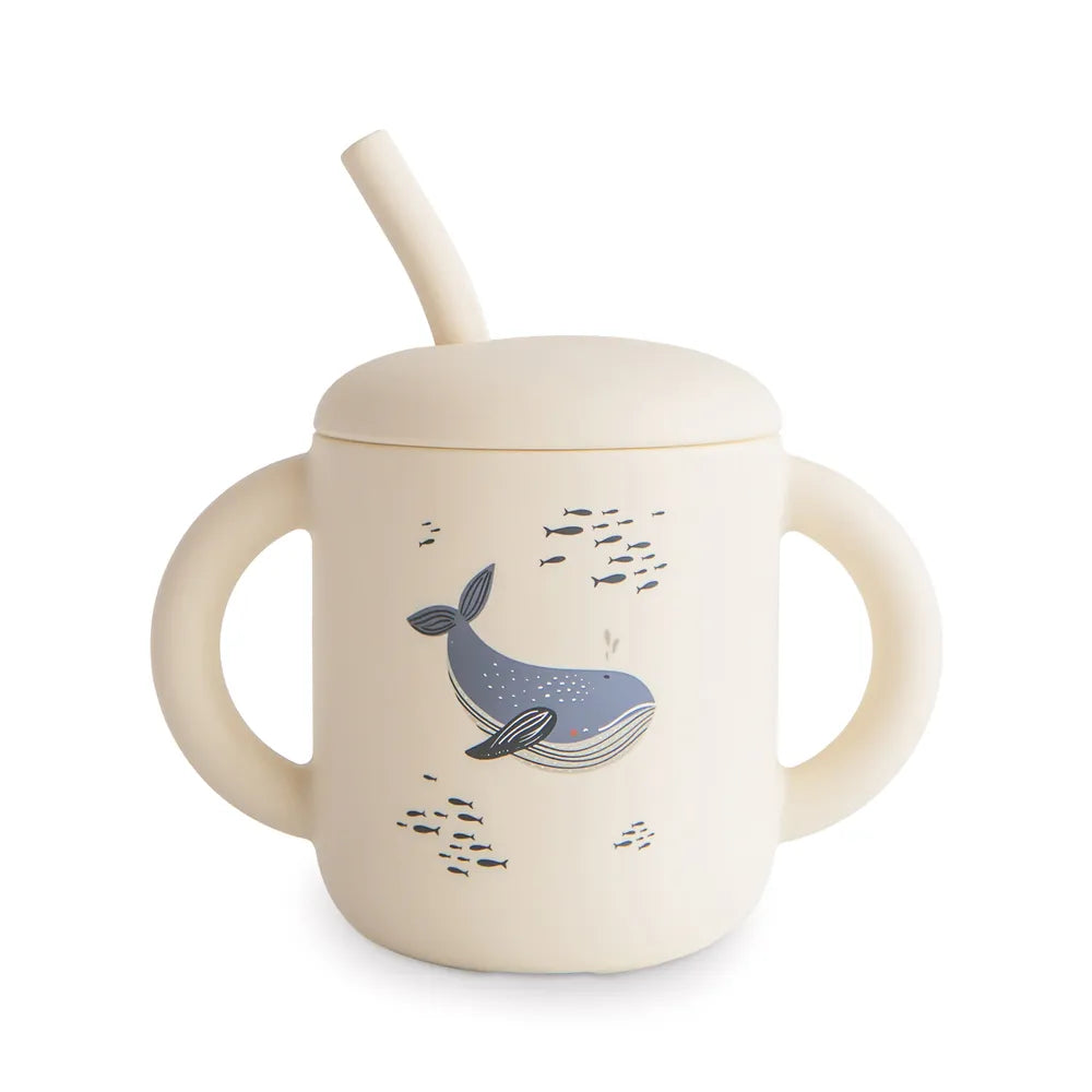 Mushie silicone training cup with straw