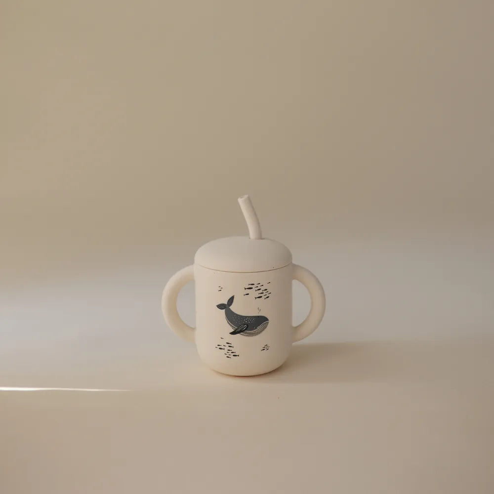 Mushie silicone training cup with straw