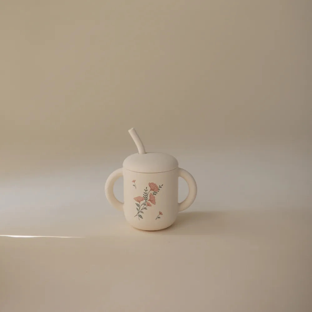 Mushie silicone training cup with straw