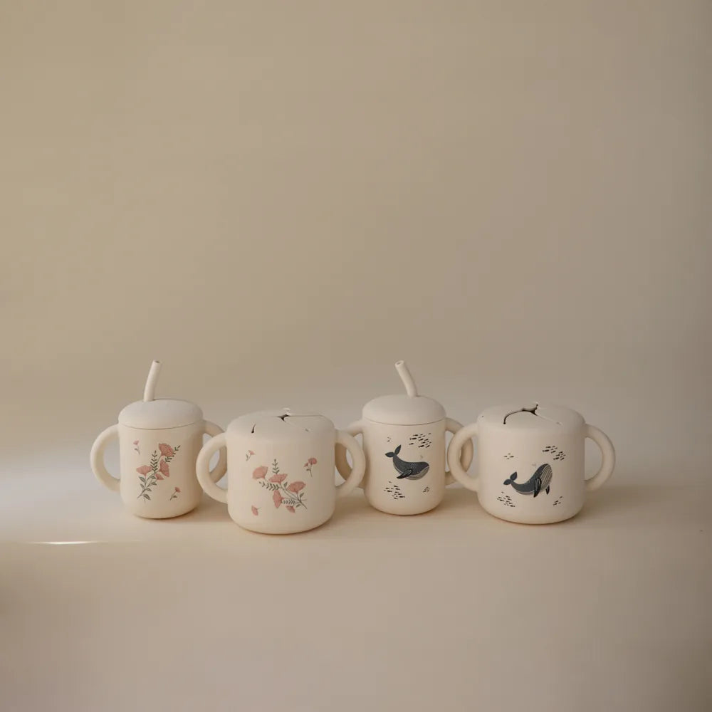 Mushie silicone training cup with straw