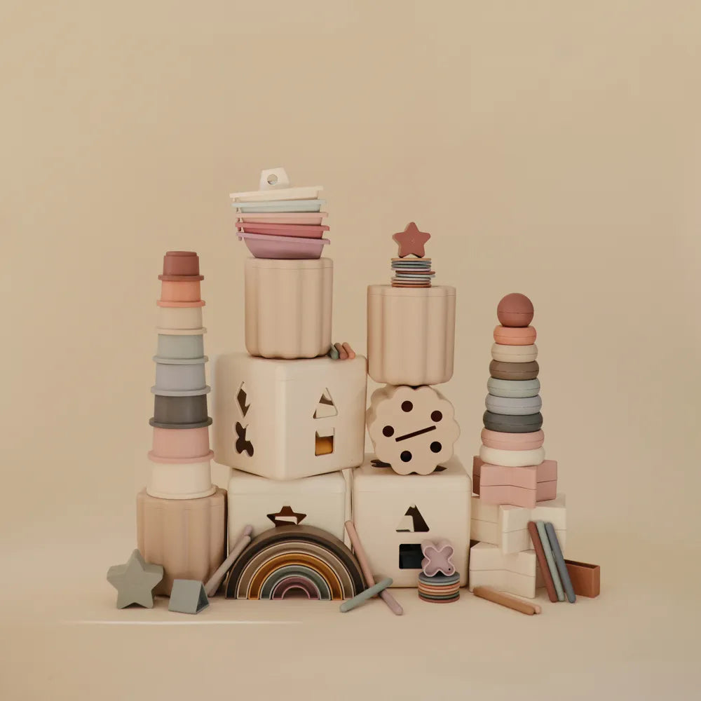 Mushie sorting toys - coins & tubes