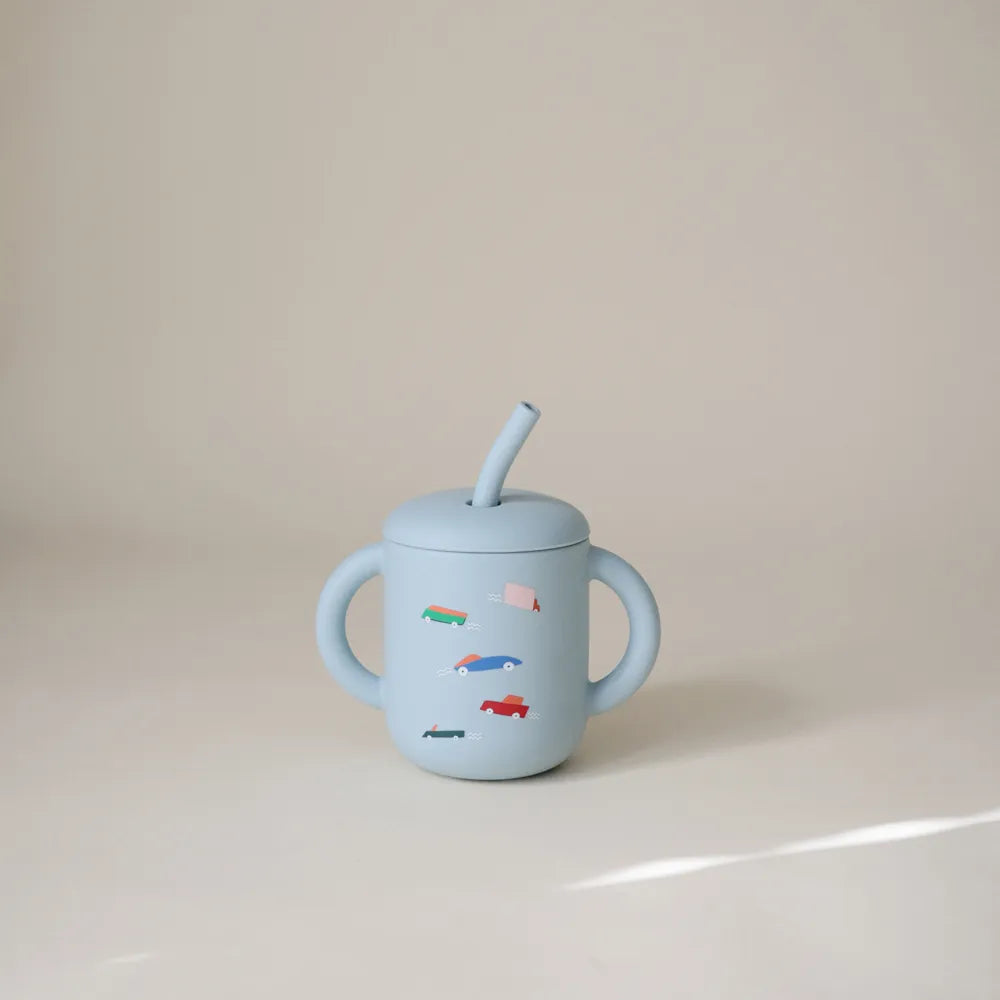 Mushie silicone training cup with straw