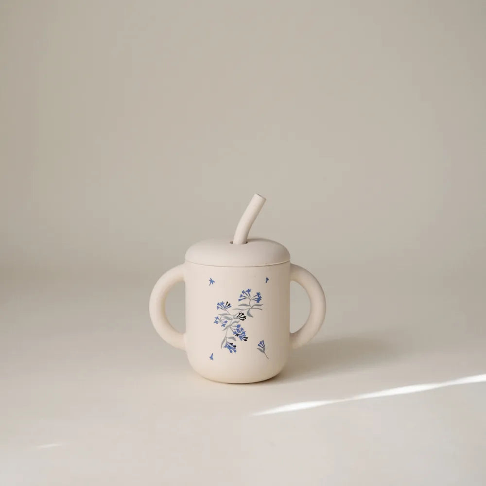 Mushie silicone training cup with straw