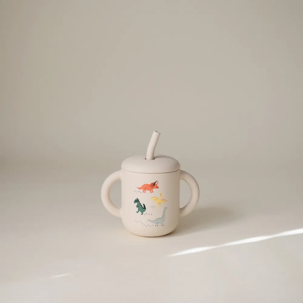 Mushie silicone training cup with straw