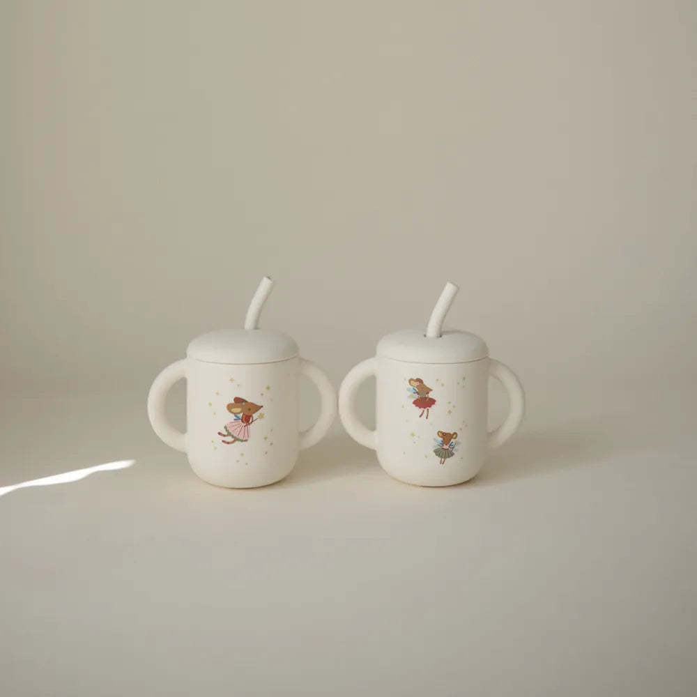 Mushie silicone training cup with straw