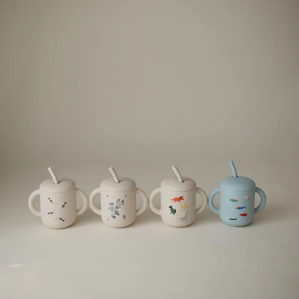 Mushie silicone training cup with straw