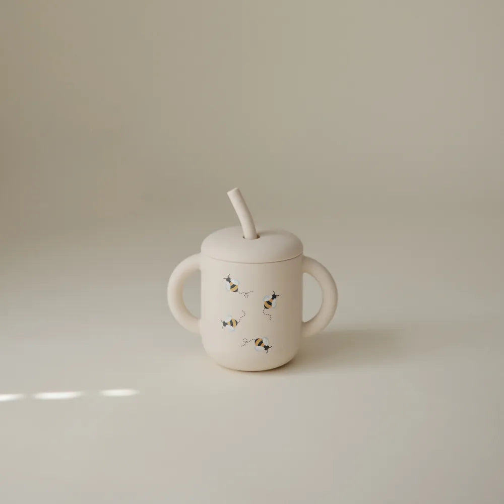 Mushie silicone training cup with straw