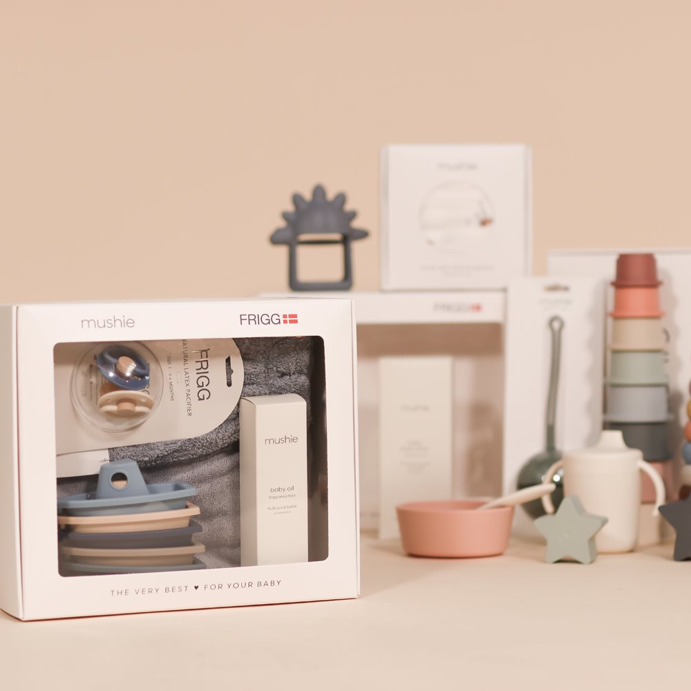 FRIGG and Mushie gift box with window