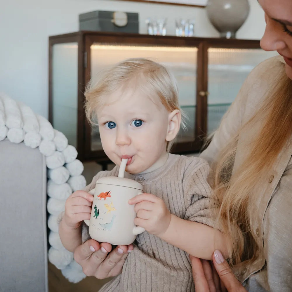 Mushie silicone training cup with straw