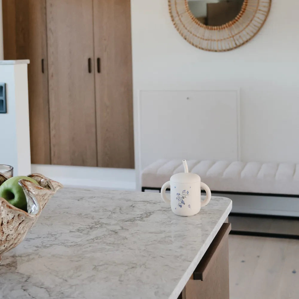 Mushie silicone training cup with straw