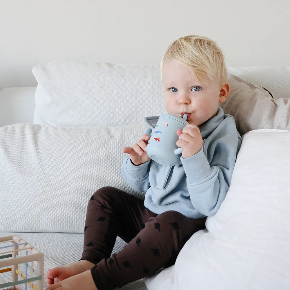 Mushie silicone training cup with straw